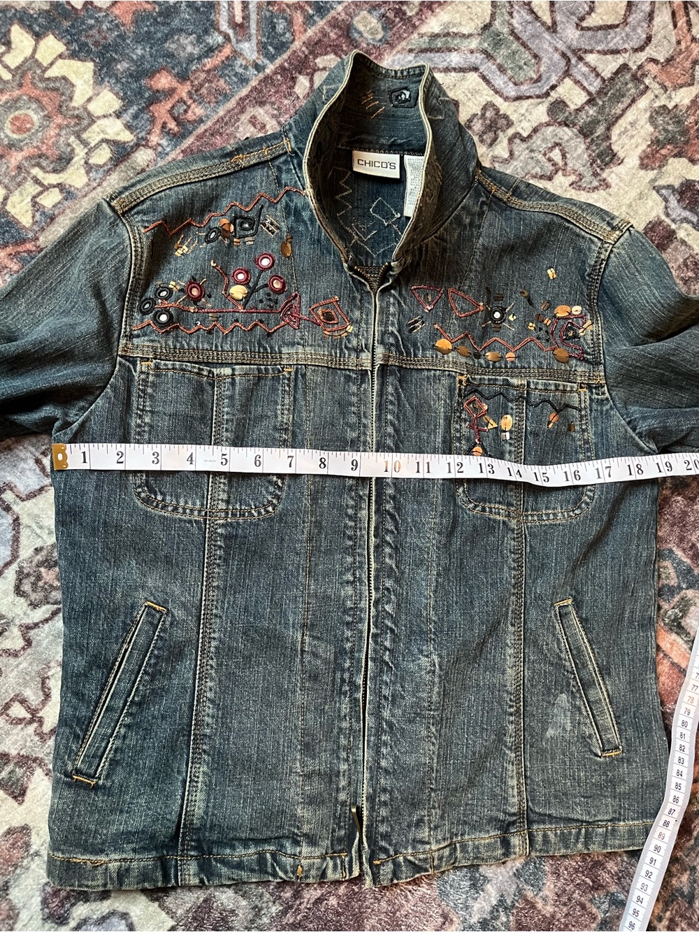 Chicos Embellished Dark Denim Y2K Vintage Jean Jacket M - Picture 10 of 10